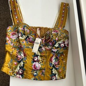 Pilcro Velvet Corset floral top
